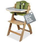 Abiie Beyond Wooden High Chair with Tray. The Perfect Adjustable Baby Highchair Solution for Your Babies and Toddlers or as a Dining Chair. (6 Months up to 250 Lb) (Natural Wood - Olive Cushion)