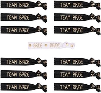 JKJF 13 Pcs Bachelorette Party Favors Wristbands Bracelets Bride and Team Bride Hair Tie No Crease Elastics Ribbon for Wedding Engagement Party Bridal Shower - White & Black