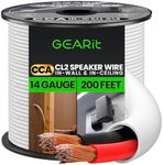 GearIT 14/2 Speaker Wire (200 Feet) 14 Gauge (Copper Clad Aluminum) - Fire Safety in Wall Rated Audio Speaker Wire Cable / CL2 Rated / 2 Conductors - CCA, 200ft