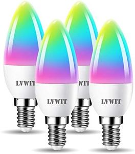 LVWIT Dimmable E14 WiFi Candle LED Bulb, C37 Smart WiFi RGB Bulbs, 470Lm, 5W Replace 40 Watt, Compatible with Alexa, Echo and Google Assistant,Dimmed TUYA/Smart Life APP (Pack of 4)