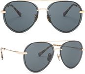 DIFF Lenox Gold + G15, Designer Oversized Aviator Sunglasses for Women UV400 Polarized Protection