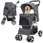 JupiterJX Dog Stroller with Rain Cover, Pet Pram for Small Medium Dogs, Dog Buggy with Storage Basket Cup Holder, Cats Dogs Pushchair, Foldable Pet Pram for Cats Puppies Dogs (Grey with Rain Cover)