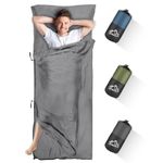 LSTRAGY Sleeping Bag Liner, Updated Adult Sleep Sack & Travel Sheets with Foot Zipper, Lightweight and Portable Camping Sleeping Bag Liners - Ideal for Backpacking, Hostels and Camping(Gray)