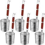 Tessco 6 Pcs Pasta Cooker Stainless Steel Pasta Basket with Wood Handle Kitchen Mesh Spider Pasta Strainer Skimmer Food Dumpling Noodle Strainer Blanching Basket for Pasta (Red Brown,5.2 Inch)