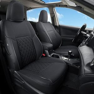 GIANT PANDA Pu Leather Car Seat Covers Full Set Custom Fit for Toyota RAV4 Limited XLE SE Platinum Adventure 2013 2014 2015 2016 2017 2018 (NOT for Hybrid Version) - (Black)