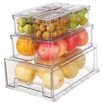 Taiuloo Set of 7 Stackable Fridge Organizer Bins, Pull-out Refrigerator Drawer Organizer, BPA-Free Food Storage Containers with Lids, Clear Organizers for Kitchen Freezer Cabinet Pantry