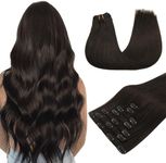 MAXITA Clip in Hair Extensions Real Human Hair, 14 Inch 7pcs 120g Dark Brown, Real Hair Extensions Clip in Human Hair Remy Straight Thick Hair Extensions for Woman