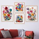 kotart Wood Premium Digital Paintings With Frame For Home Decoration - Vibrant Flowers Painting For Living Room Bedroom Office Room Decor - Pack Of 4 (Minimalist,Design 19)