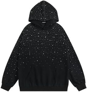 Vamtac Rhinestone Hoodies Men Oversized Hooded Sweatshirts Fashion Casual Hoodie Pullover Y2k Streetwear Tops Black