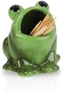 Servette Home Animal Themed Ceramic Toothpick Holders, Alligator, Bear, Frog and Turtle Designs (Frog)