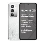 Redmi 15 5G Frosted White 8GB + 256GB | Segment's Largest 7000mAhA Battery | Segment's Largest Display 17.53cm(6.9) Up to 144Hz | Snapdragon 6s Gen 3 | 18W Reverse Charging | 50MP AI Dual Camera