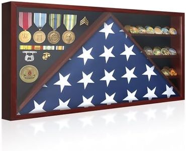 DecoWoodo Large Military Shadow Box Display Case with HD Tempered Glass - Triangular Flag Case Fits 9.5’x5' American Burial Flag, Removable Shelves for Coins, Backboard for Medals and Insignia, Red