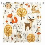 YUANZU Kids Blackout Curtains - Boys Girls Eyelet Autumn Forest Jungle Animals Print Pattern Thermal Insulated Room Darkening Window Drapes for Nursery Baby Bedroom Playroom 2 Panels W117cm x D137cm