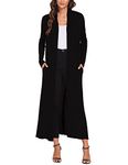 Bluetime Women Floor Length Open Front Drape Cardigan Lightweight Long Sleeve Maxi Duster with Pockets (S-3XL), Black, Large