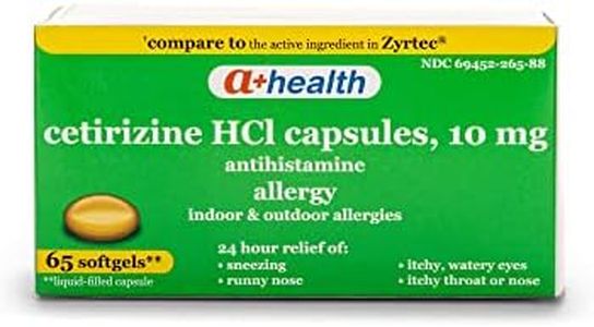 A+Health Cetirizine Hcl 10 Mg Liquid Gels, Antihistamine for 24 Hour Allergy Relief, 65 Count