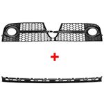 TOOWGM HONEYCOMB HEX Car Front Fog Light Grille Grill + Lower Center Grille For Audi TT MK2 S-LINE TTS 2011-2014 (Black)