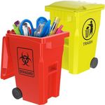 Mini Biohazard Containers Pen Holder and Unique Tiny Garbage Trash Can with Lid Pencil Cup Desktop Organizer Red Yellow 2-Pack