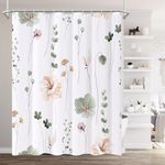 XZTXBest Boho Shower Curtain Set,Sage Green Beige Flower Shower Curtain for Bathroom,Modern Minimalist White Bath Curtain,Mildew Resistant,Weighted Hem,Waterproof Fabric with 12 Hooks 72x72 Inches