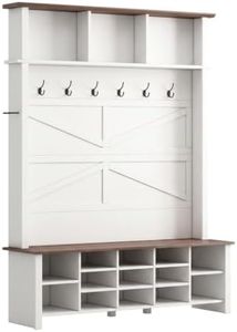 BIAIEMN Hall Tree with Bench and Shoe Storage, Farmhouse Entryway Coat Rack with Hooks, 4-in-1 Storage Organizer for Mudroom, Ha