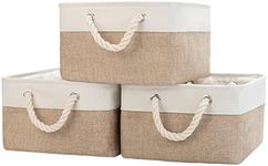 Storage Basket Bins - Fabric Basket&Decorative Baskets Storage Box Cubes Containers W/Handles for Clothes Storage Books, Home, Office, Garage (Beige&White, 36X26X17 (3pack))