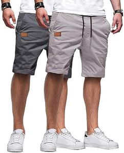 JMIERR Mens 2 Pack Casual Shorts, Dark Grey/Light Grey, L