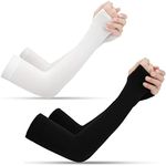 2 Pairs - Arm Cooling Sleeves UV Sun Protection Arm Sleeves for Women Men Youth, MH MOIHSING Arm Warmers for Cycling Driving Outdoor Sports Basketball Sleeves, Arm Compression Sleeves Black White