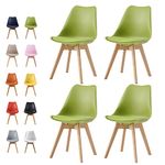 mcc direct Set of 4 Dining Chairs Wooden Legs Soft Cushion Pad Stylish DELUXE Retro Lounge Dining Office EVA (Green)