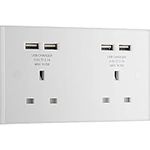 BG Electrical 924U44-01 Double UnSwitched 13 A Fast Charging Power Socket with Four USB Charging Ports, 4.2 A, 5 V, 21 W, White, 14.6 cm*2.7 cm*8.6 cm