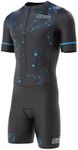 S Sikma Men's Cycling Skinsuit Gel Padded One Piece Trisuit Bike Top Short Sublimated Design, Black/Blue, m