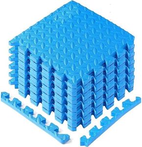 Yes4All Interlocking Floor Mats with Border – Foam, Gym Floor Mats with EVA Interlocking Tiles (12 Square Feet – Blue – 12 Tiles)
