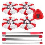 Sgizoku 6 Pack Turbo 2in1 Mop Kit for Viledar Spin Turbo/Turbo Smart/EasyWring&Clean 1 Tank Bucket Mop Replacement, 4 Red Striped Mop Refill +1 Mop Base+1 Mop Handle,Removal of Over 99% of Bacteria