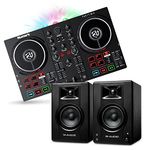 Complete DJ Equipment Package - Numark Party Mix 2 DJ Controller with Party Lights, M-Audio BX3 3.5 Inch DJ Speakers, and Serato DJ Lite