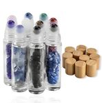 Glass Roller Bottles 10pcs Essential Oil Gemstone Roller Ball Bottles 10ml Refillable Roll On Bottles with Bamboo Lids Gemstone Rollerball&Healing Crystal Chips Inside