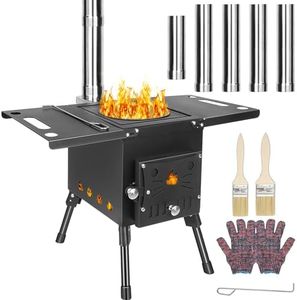 Portable Wood Burning Stove Outdoor Camping Stove Hot Tent Stove with Extended Chimney Pipes for Cooking Heating BBQ (Upgraded) (Black)