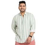 Instafab Plus Men's Sage Green & White Contrast Club Striped Shirt for Casual Wear | Spread Collar | Long Sleeve Cotton Blend Shirt Crafted with Comfort Fit for Everyday Wear (5XL)