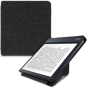 kwmobile Origami Case Compatible with Kobo Libra H2O - Slim Fabric Cover - Dark Grey