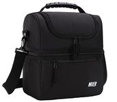 MIER 2 Compartment Lunch Bag for Men Women, Leakproof Insulated Cooler Bag for Work, School, Black