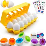 MOONTOY Matching Eggs for Toddlers, 12PCS Preschool Educational Learning Color & Shape Recognition STEM Toy– Montessori Geometric Eggs – Sorting Fine Motor Skills, Easter Gifts Basket Stuffers