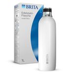 BRITA Stainless Steel Bottle White for SodaTRIO Water Carbonator [1L] - Insulated & Double-Walled Premium Stainless Steel Bottle with Stylish Silicone Ring on Cap for Non-