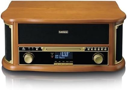 Lenco TCD-2571 Tourne-Disque pour Vinyle - Tourne-Disque Bluetooth avec Haut-Parleur - Radio Dab+ - Lecteur CD - Platine Cassette - 3 Vitesses - Entraînement par Courroie - 2 x 5 Watt - Bois
