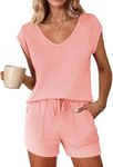 Ekouaer Womens Pajama Sets Comfy Short Sleeve Sleepwear Tops and Shorts Cute Pjs 2 Piece Lounge Set S-XXL, Light Pink, Small