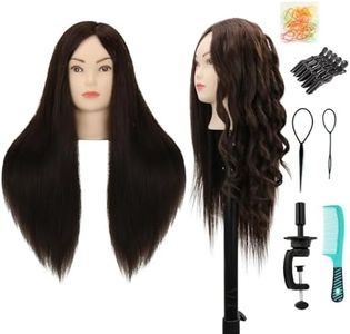 Mannequin Head 75% Real Hair 60cm Training Head Cosmetology Manikin Doll Head Practice Head for Hairdresser With Free Table Clamp(Dark Brown)