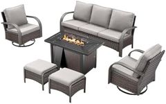 HUMMUH Patio Conversation Sets with Fire Pit-All Weather Wicker Outdoor Swivel Chair with Patio Couch Outdoor Patio Furniture for Deck Porch Garden Poolside Backyard-Brown/Grey