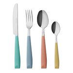 EXZACT Cutlery Set 24pcs Coloured - Stainless Steel with Vibrantly Coloured Plastic Wide Handles–Comfortable to Hold-6 x Forks, 6 x Dinner Knives, 6 x Dinner Spoons, 6 x Teaspoons