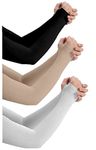 NESVIB 3 Pairs Biker/Sports Full Arm Fingerless Sleeves Gloves for UV, Dust, Summer, Sun Protection for men and Women (Black, Beige & Grey)