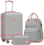 Coolife Suitcase Set 3 Piece Luggage Set Carry On Travel Luggage TSA Lock Spinner Wheels Hardshell Lightweight Luggage Set(Gray+Pink, 3 piece set (BP/TB/20))