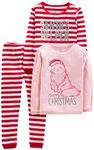 Simple Joys by Carter's Girls' Little Kid 3-Piece Snug-Fit Cotton Christmas Pajama Set, Red Stripe/Kitty, 7