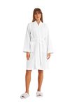 Cotton Trend Ladies White Waffle Dressing Gown 100% Turkish Cotton Lightweight Robe with Kimono Collar Bathrobe for Women Super Soft Cosy Knee Length Robe Perfect Loungewear Medium