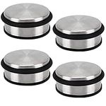 Belle Vous 4 Pack of Stainless Steel Chrome Floor Door Stoppers - 10cm x 1.20 kg Heavy-Duty/Anti-Slip Doorstop Protective Rubber Buffer Ring Band - for Home, School & Office Doors