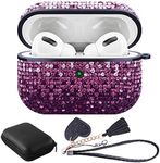Valkit Compatible AirPods Pro 2/1 Case, Glitter Diamond Shining Rhinestone AirPods Cases Cover Hard Shock Proof Protective Cases for Girls Women Apple Airpods Pro 2nd/1st Generation Case-Purple